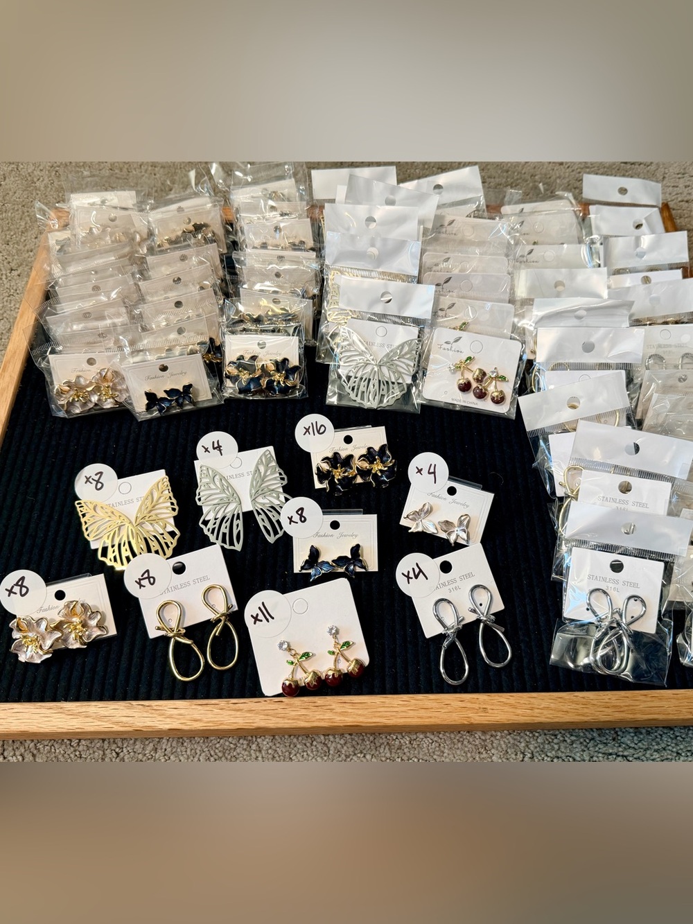 71 Pairs Assorted Women's NWT Pierced Earrings - Gold and Silver Butterfly +